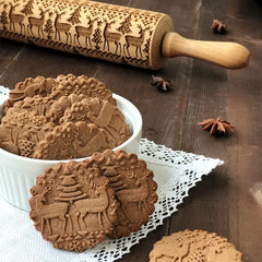 Christmas Deer Wooden Rolling Pin for Baking Cookies and Fondant