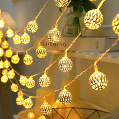 3M 20Led Light String Battery USB Power Hollow-out Moroccan Balls Garland Fairy Lights Wedding Party Christmas Decoration Lamp