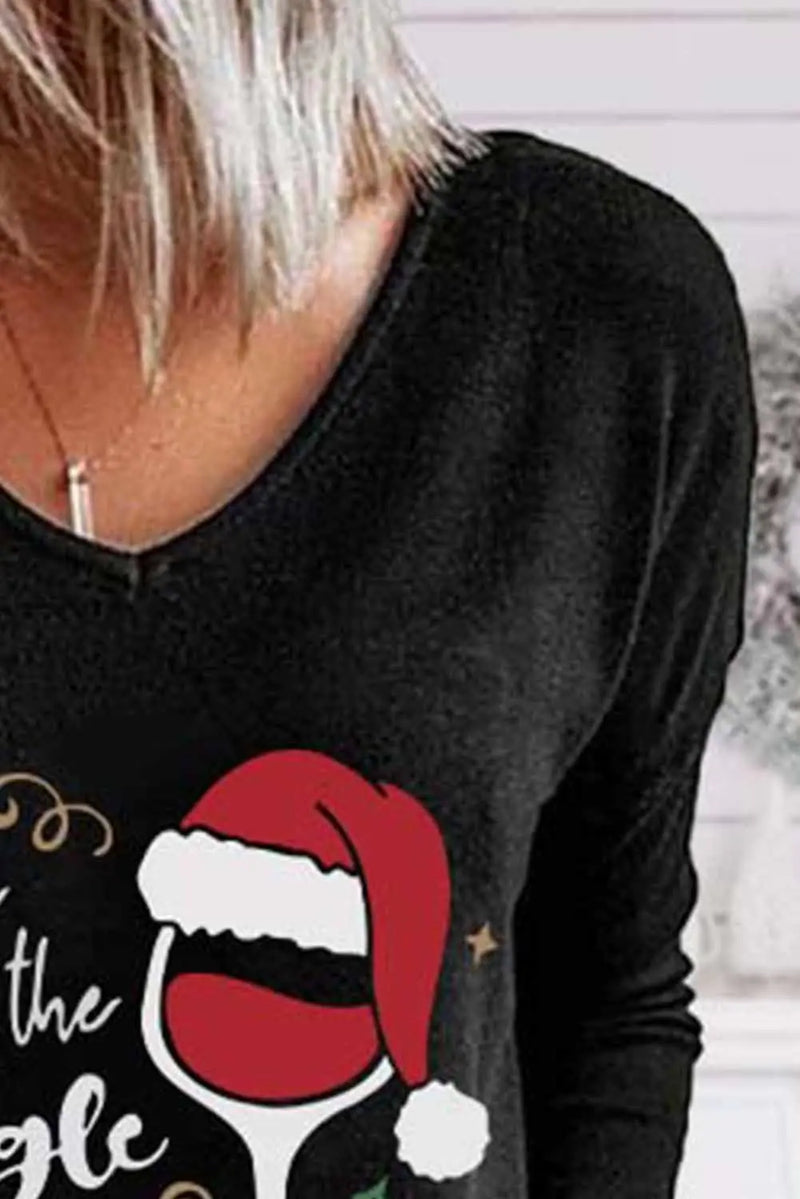 Christmas wine Glass Print T shirt