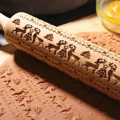 Christmas Deer Wooden Rolling Pin for Baking Cookies and Fondant